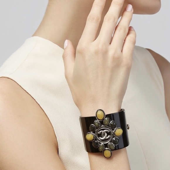 CHANEL Jewelry - Chanel Black and Silver Cuff Bracelet